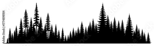 Dense evergreen forest treeline silhouette – seamless vector border for outdoor designs