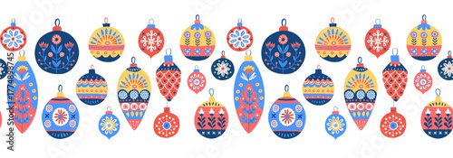 Scandinavian Christmas Ornament Pattern Festive Folk Art Seamless Background