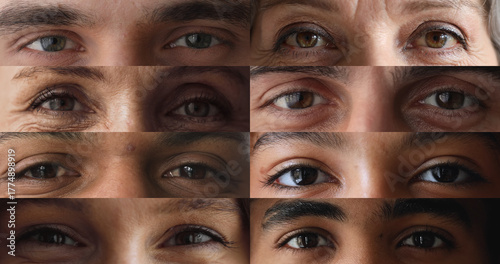 Bild auf Leinwand Closeup human faces parts focusing on eyes looking at camera