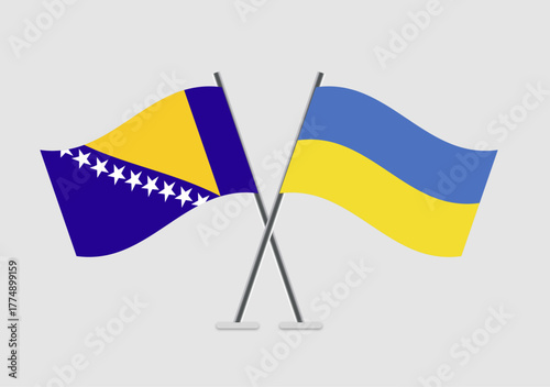Bosnia and Herzegovina and Ukraine vector flags illustration representing alliance
