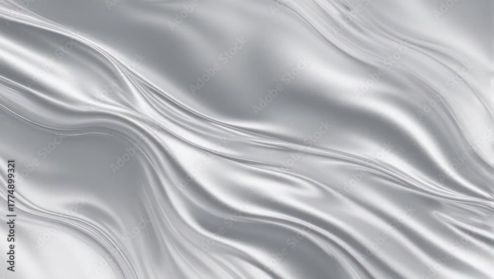 Fototapeta premium Elegant Silver Silk Fabric with Flowing Waves and Smooth Texture.