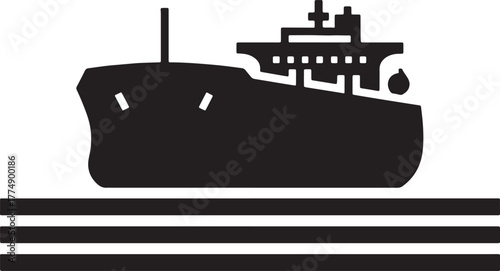 Black and White Silhouette of a Cargo Ship