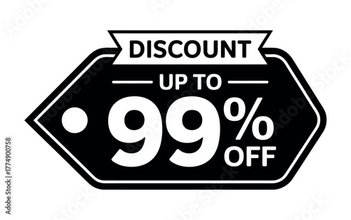 Bold tag announces a significant discount of up to ninety-nine percent off