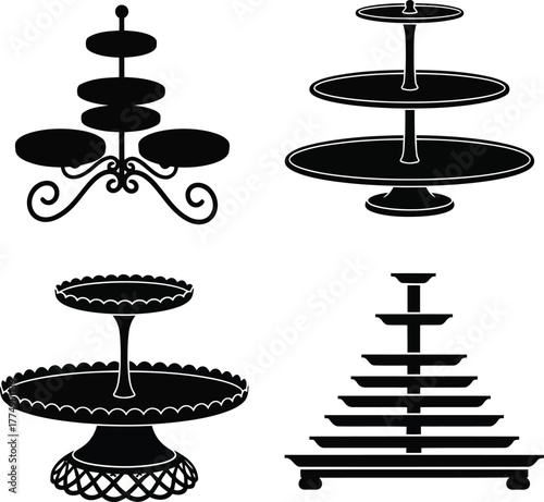 Elegant Collection of Tiered Serving Stands for Culinary Presentation and Dessert Displays