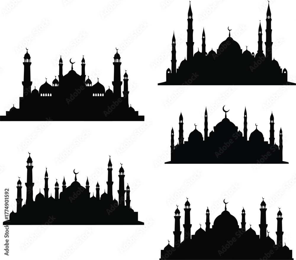 Fototapeta premium Mosque Silhouette Collection Islamic Architecture Design Vector Illustration Set for Religious Concepts