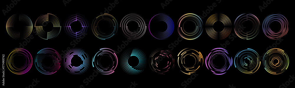 Fotografía Colorful gradient circular lines collection