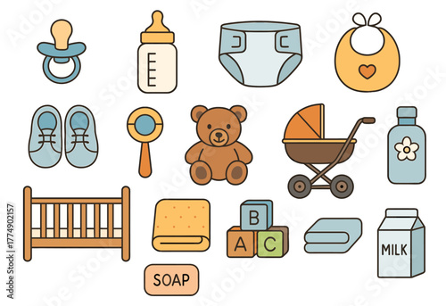Adorable baby essentials collection with toys and accessories