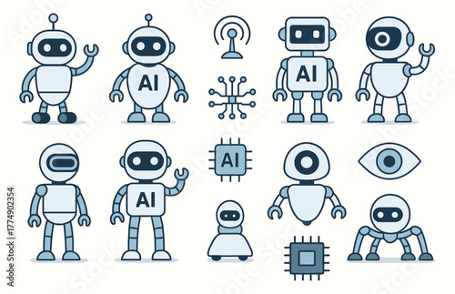 Collection of ai robots with antennas and circuit elements