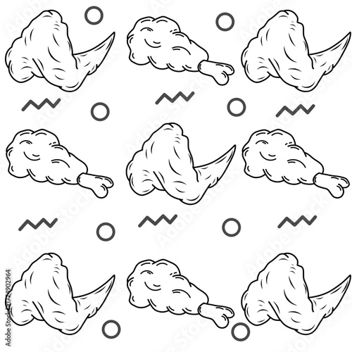 Seamless pattern of chicken legs. Hand drawing Doodle chicken legs. Fried chicken doodle pattern background. Fried chicken Seamless Pattern for coloring kids books