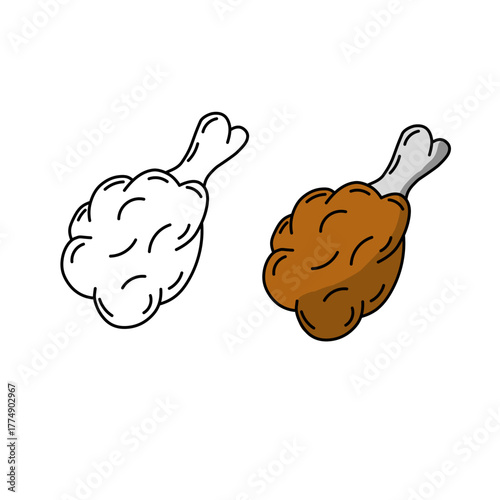 Seamless pattern of chicken legs. Hand drawing Doodle chicken legs. Fried chicken doodle pattern background. Fried chicken Seamless Pattern for coloring kids books