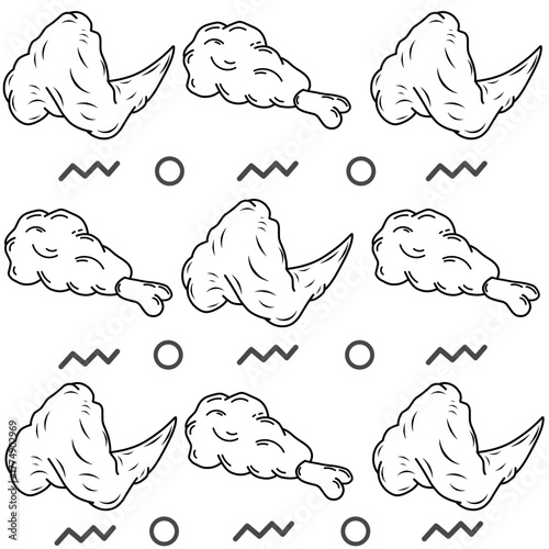 Seamless pattern of chicken legs. Hand drawing Doodle chicken legs. Fried chicken doodle pattern background. Fried chicken Seamless Pattern for coloring kids books