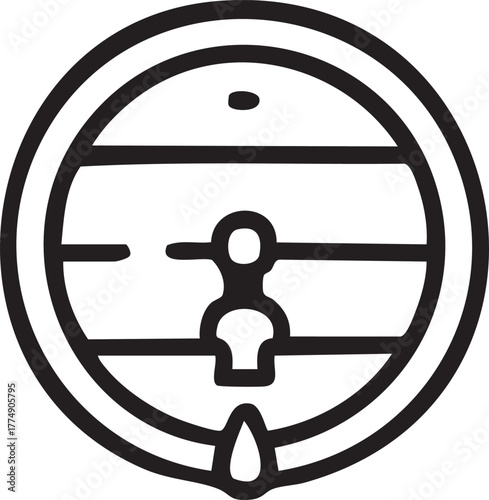 Wooden barrel silhouette with tap and drop isolated on transparent background