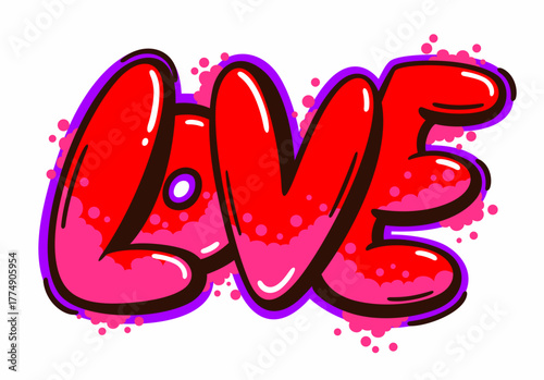 Love text street graffiti on white background.