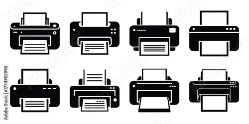 printer silhouette vector icon set
