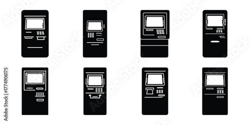 atm machine silhouette icon set