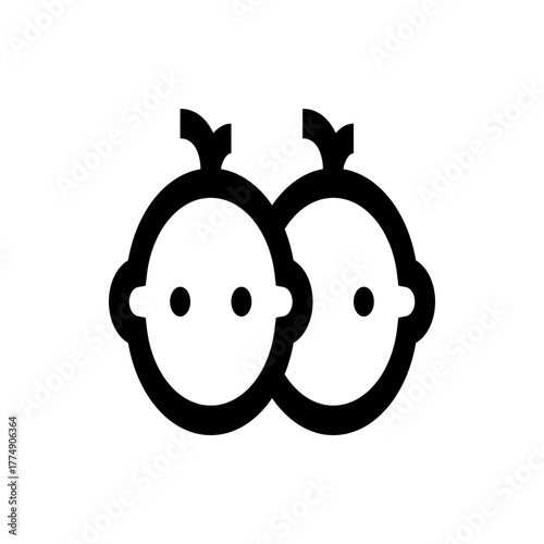 Illustration of two simple baby faces with small ponytails in black and white minimalist design style art