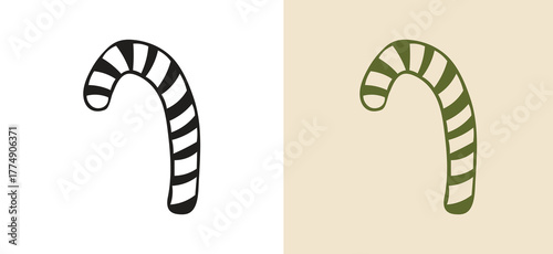 hand-drawn outline of a classic striped wrapped candy. Delicious doodle icon perfect for holiday treats, bakery graphics, food and drink menus, and confectionery advertising and sweet-themed projects.
