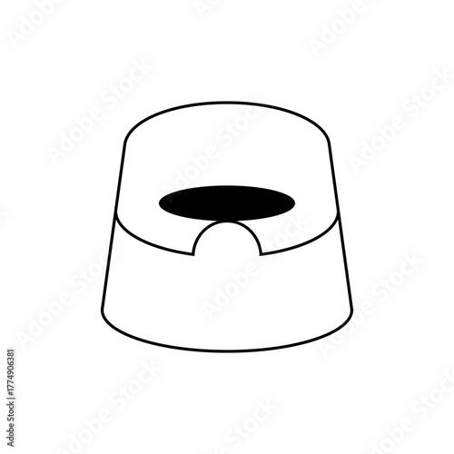 Illustration of a white potty training toilet with a black opening and a curved front side view design on white