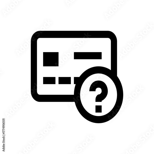 Illustration of a credit card icon with rounded corners and a question mark circle overlapping it nicely