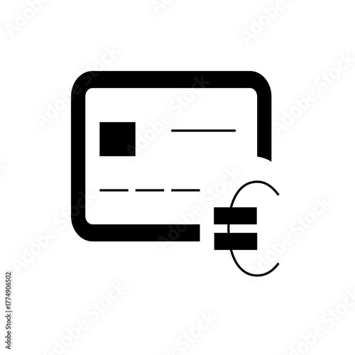 Illustration of a credit card with a euro symbol indicating payment or transaction processing online and banking