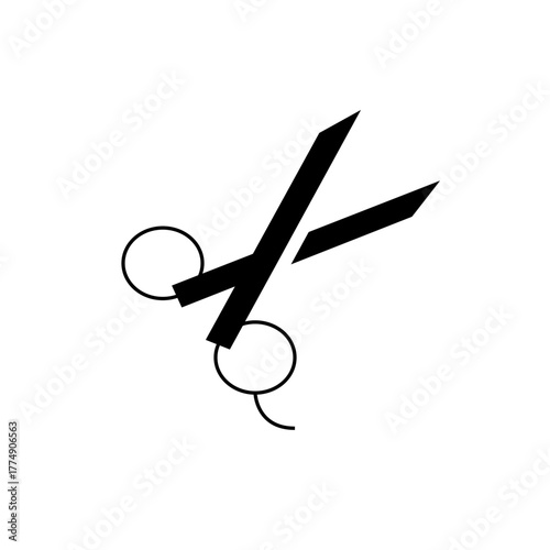 Illustration of a pair of open scissors with circular handles and sharp blades on a white background view