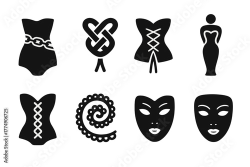 Wasp-Waist Icons. Solid style icons of wasp-waist symbolism: Restraint Motif, Control Knot, Feminine Ideal, Fashion Pressure,