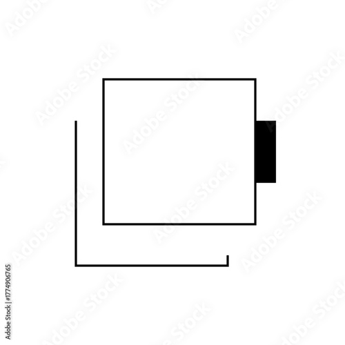 Illustration of a square shape with a black rectangle attached and a partial square beneath it in white