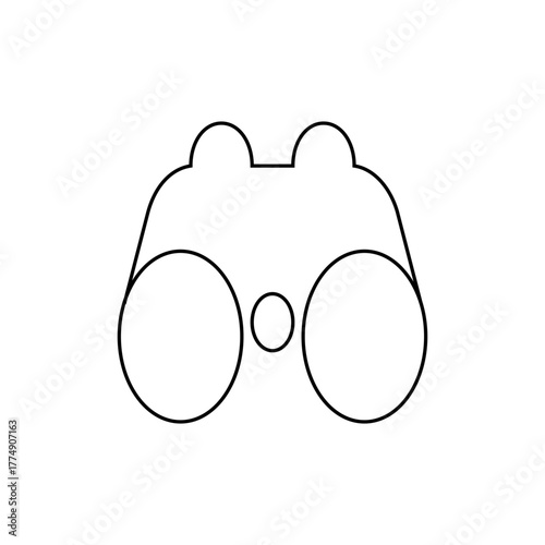 Outline drawing of binoculars with circular lenses and a connecting bridge in a simple black and white design