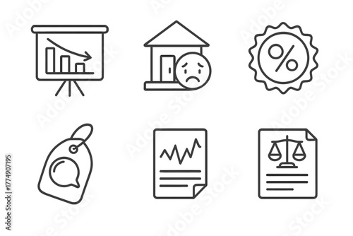 Angel Investment Risks Icons. Line style icons of Angel Investment Risks: Capital loss chart, startup failure icon, dilution risk