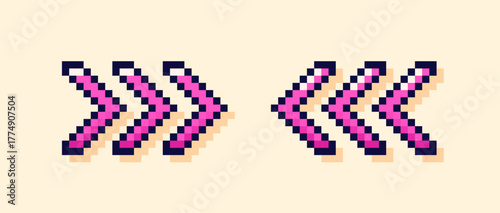 Y2K pixel user interface arrows. Magenta 8 bit elements.