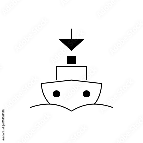 Illustration of a boat with a downward arrow above it, suggesting a delivery or drop off action at sea area
