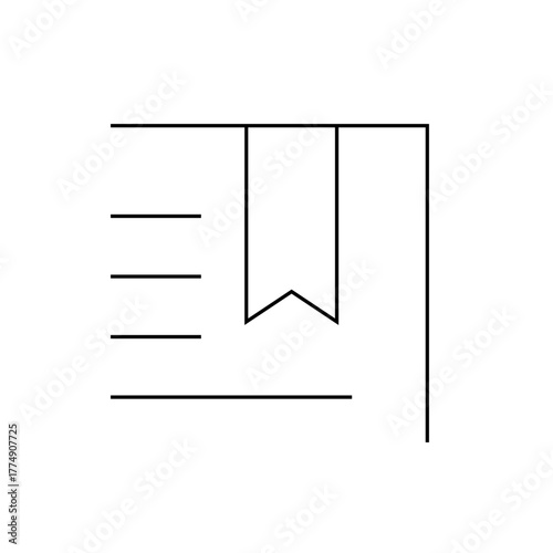 Illustration of a book with a bookmark protruding from the top and horizontal lines on the left side