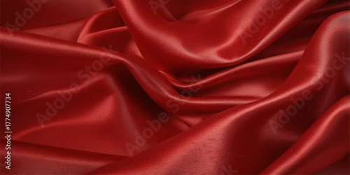 red satin silk, elegant fabric for backgrounds, beautiful red textile cloth background. detail of wavy red silk fabric background.
