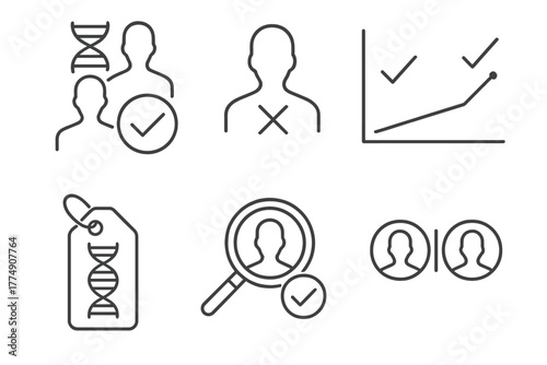 Cloning Technology Icons. Line style icons of cloning technology: cloning success rate, failed clone icon, success vs failure