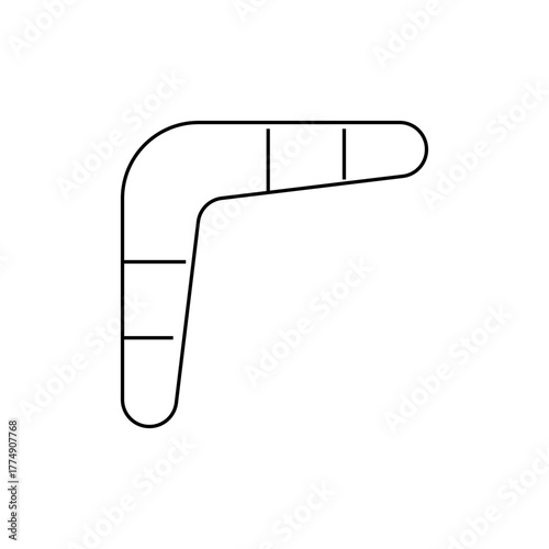 Illustration of a black outline boomerang with rounded edges and three internal divisions on each arm