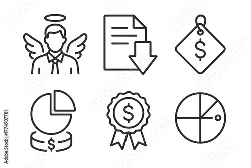 Angel Investment Icons. Line style icons of Angel Co-Investment Models: Lead investor icon, follow-on funding file, investment
