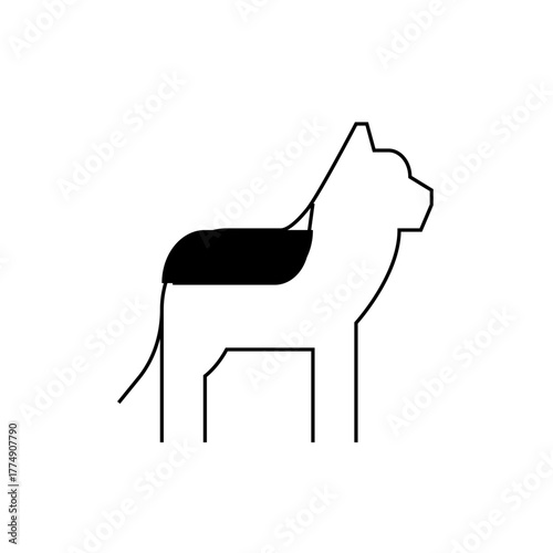 Stylized outline of a dog with black saddle marking standing in profile against a white background view