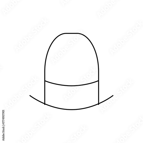 Illustration of a simple black and white bowler hat with a rounded crown and a short curved brim design