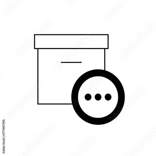 Illustration of a box with a horizontal line and a circle containing three dots on the lower right side