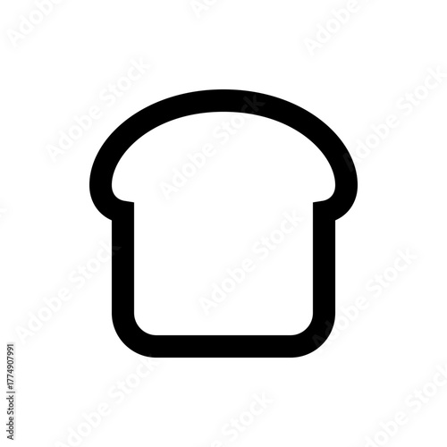 Simple black outline of a slice of bread with a rounded top and squared bottom on a white background