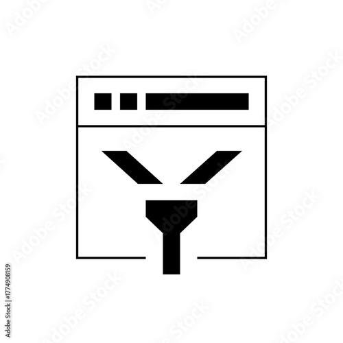 Illustration of a data filter icon with two input streams merging into one output inside a container box