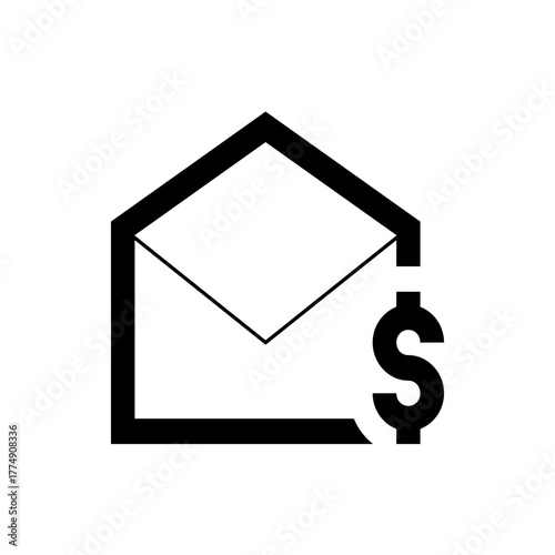 Illustration of an envelope outline with a dollar sign indicating financial transactions or payments online