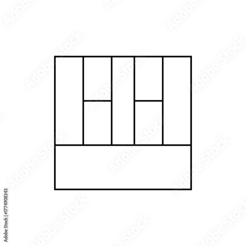 Simple black and white diagram featuring a grid like structure with rectangular and square compartments