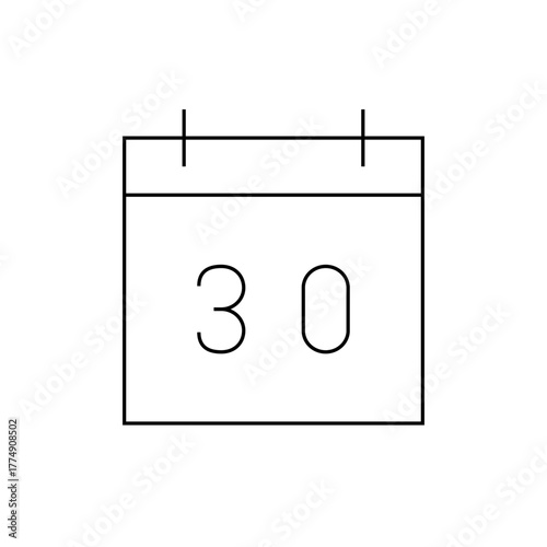 Illustration of a simple calendar icon with the number thirty displayed in the center of the calendar page