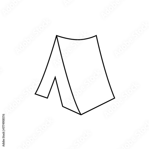 Illustration of a simple camping tent with a triangular entrance and a classic a frame design shown in outline