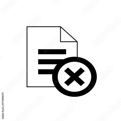 Document icon with lines and folded corner, overlaid with a circled x, indicating deletion or removal of file