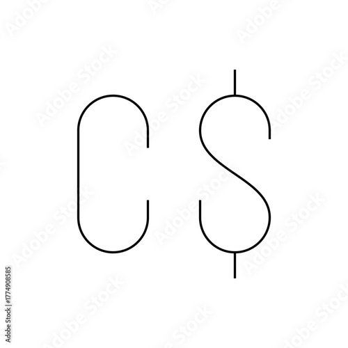 Illustration of the canadian dollar currency symbol in simple black lines on a white background design element