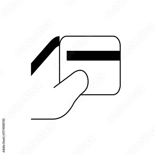 Illustration of a hand holding a credit card with a magnetic stripe on a white background vector image