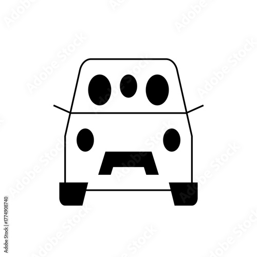 Illustration of a car from the front with headlights and a windshield with three lights displayed on it