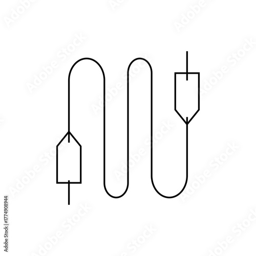 Illustration of a black cable with two connectors on each end in a white background design element